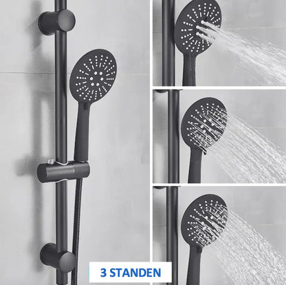 SaniSupreme Peru doucheset opbouw badmengkraan 2 weg smal met ronde handdouche en wandstang mat zwart