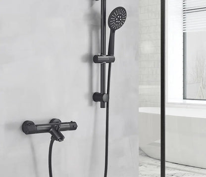 SaniSupreme Peru doucheset opbouw badmengkraan 2 weg smal met ronde handdouche en wandstang mat zwart