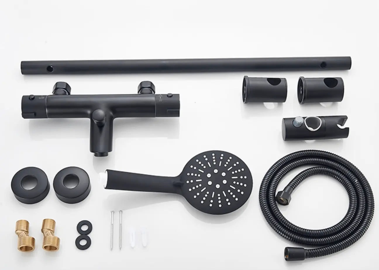 SaniSupreme Peru doucheset opbouw badmengkraan 2 weg smal met ronde handdouche en wandstang mat zwart