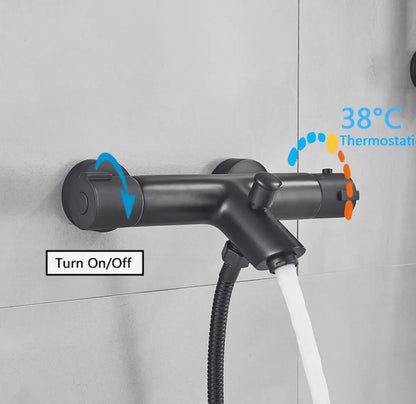 SaniSupreme Peru doucheset opbouw badmengkraan 2 weg smal met ronde handdouche en wandstang mat zwart