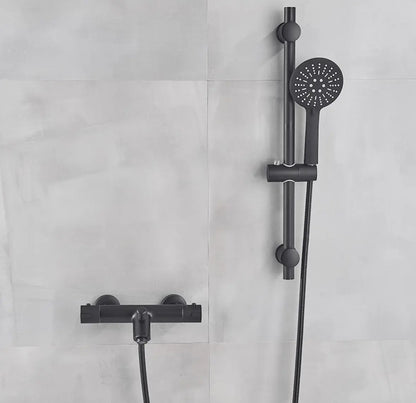 SaniSupreme Peru doucheset opbouw badmengkraan 2 weg smal met ronde handdouche en wandstang mat zwart