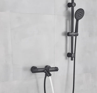 SaniSupreme Peru doucheset opbouw badmengkraan 2 weg smal met ronde handdouche en wandstang mat zwart