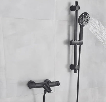 SaniSupreme Peru doucheset opbouw badmengkraan 2 weg smal met ronde handdouche en wandstang mat zwart