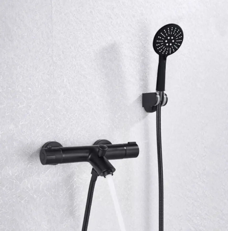 SaniSupreme Peru doucheset opbouw mengkraan 2 weg smal met ronde handdouche mat zwart