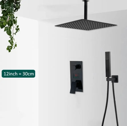 SaniSupreme Plafond Doucheset Manhattan Premium de Luxe LCD 30 cm regendouche vierkant 2 - weg zwart inbouw