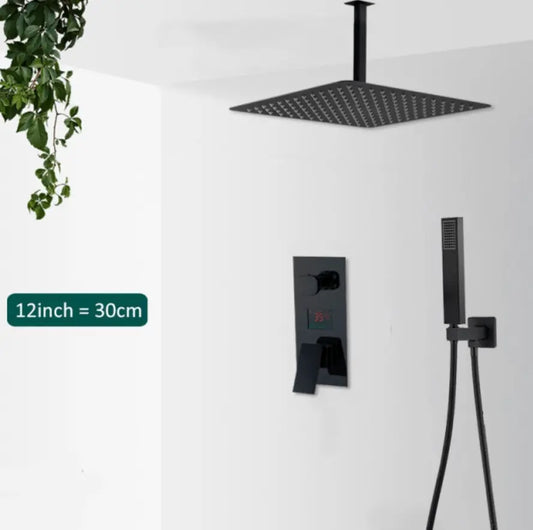 SaniSupreme Plafond Doucheset Manhattan Premium de Luxe LCD 30 cm regendouche vierkant 2 - weg zwart inbouw