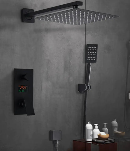 SaniSupreme Promobundel Inbouw Doucheset Manhattan Premium de Luxe LCD 10 inch regendouche vierkant 3 - weg zwart