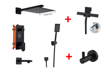 SaniSupreme Promobundel Inbouw Doucheset Manhattan Premium de Luxe LCD 10 inch regendouche vierkant 3 - weg zwart