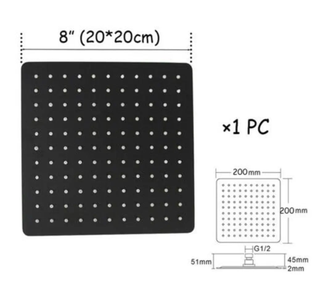 SaniSupreme Regendouche kop Hoofddouche mat zwart vierkant 20 cm 8 inch