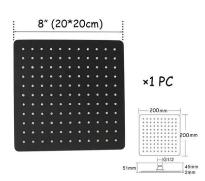 SaniSupreme Regendouche kop Hoofddouche mat zwart vierkant 20 cm 8 inch