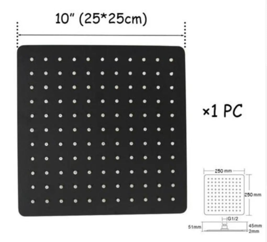 SaniSupreme Regendouche kop Hoofddouche mat zwart vierkant 25 cm 10 inch