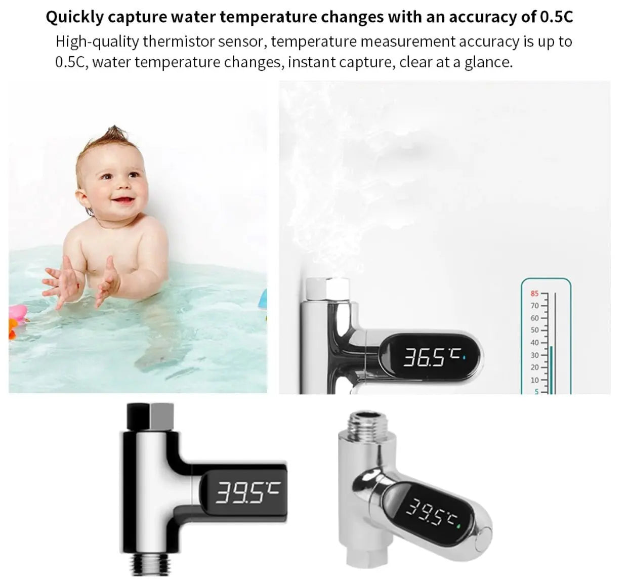 SaniSupreme Safe Series Bad & Kraan Thermometer met waterflow LED chroom
