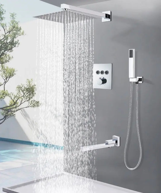 SaniSupreme® SmartPulse Wand Thermostatische Doucheset Alicante 3 weg 20 cm regendouche vierkant chroom glans