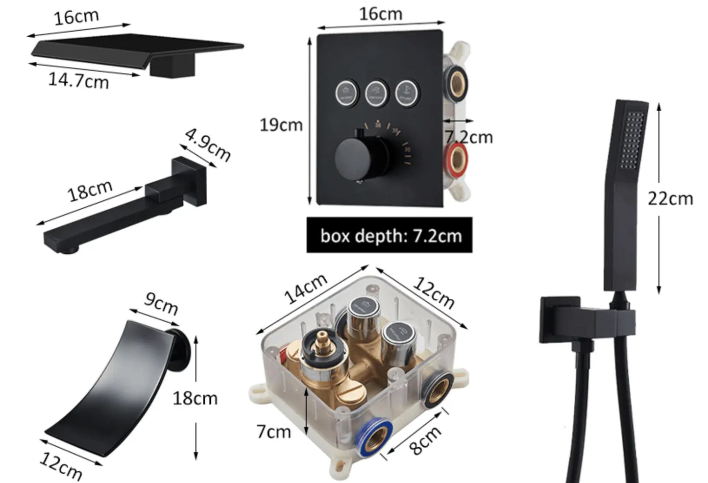 SaniSupreme® SmartPulse Wand Thermostatische Doucheset Alicante 3 weg 30 cm regendouche vierkant mat zwart
