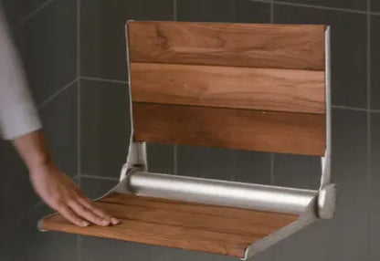 SaniSupreme Teak / RVS Badkamer Wandstoeltje (Shower Seat) inklapbaar