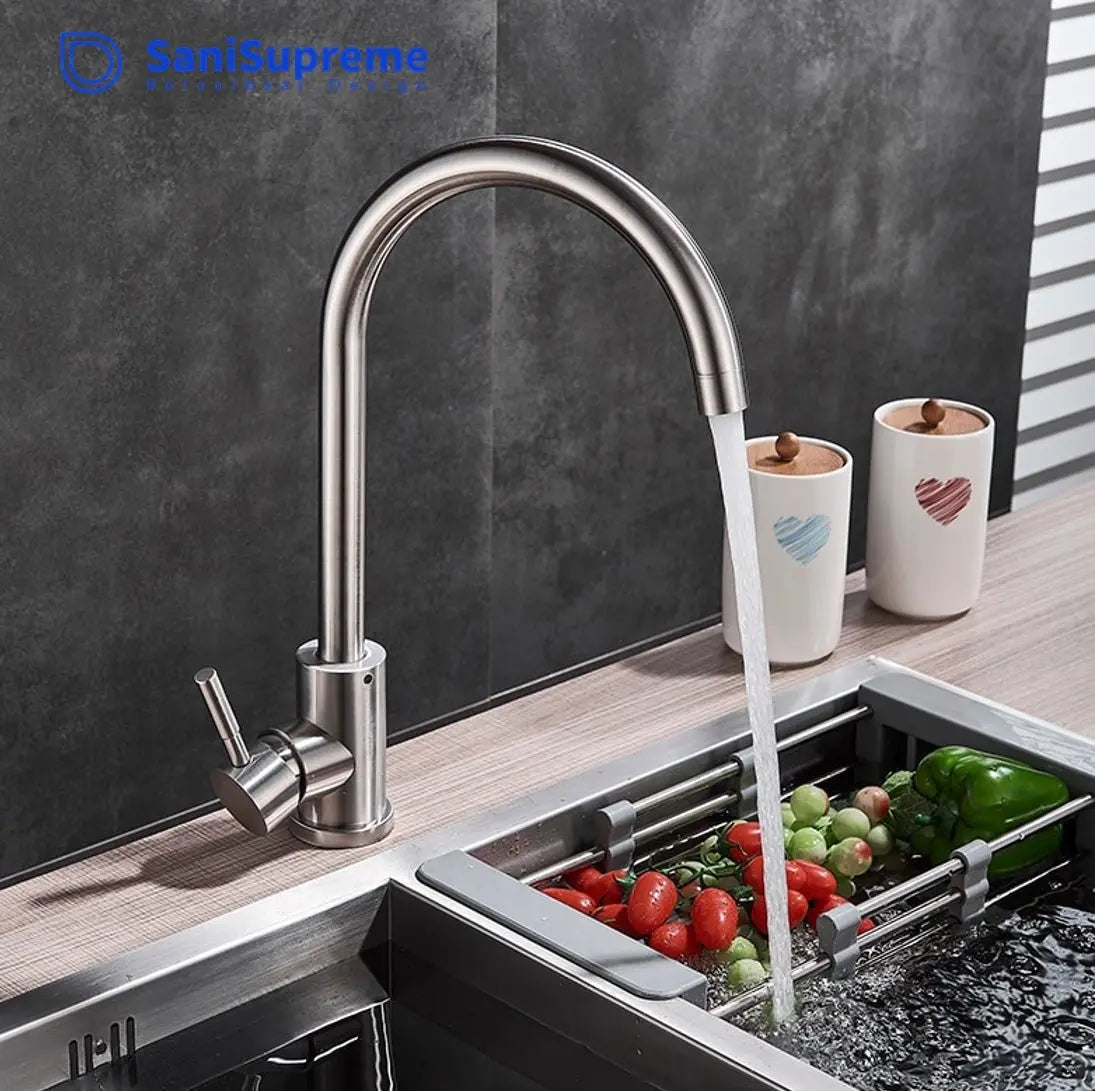 SaniSupreme thermostatische keukenkraan Bologna gebogen RVS / chroom nikkel 36,5 cm