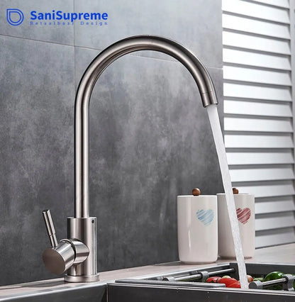 SaniSupreme thermostatische keukenkraan Bologna gebogen RVS / chroom nikkel 36,5 cm