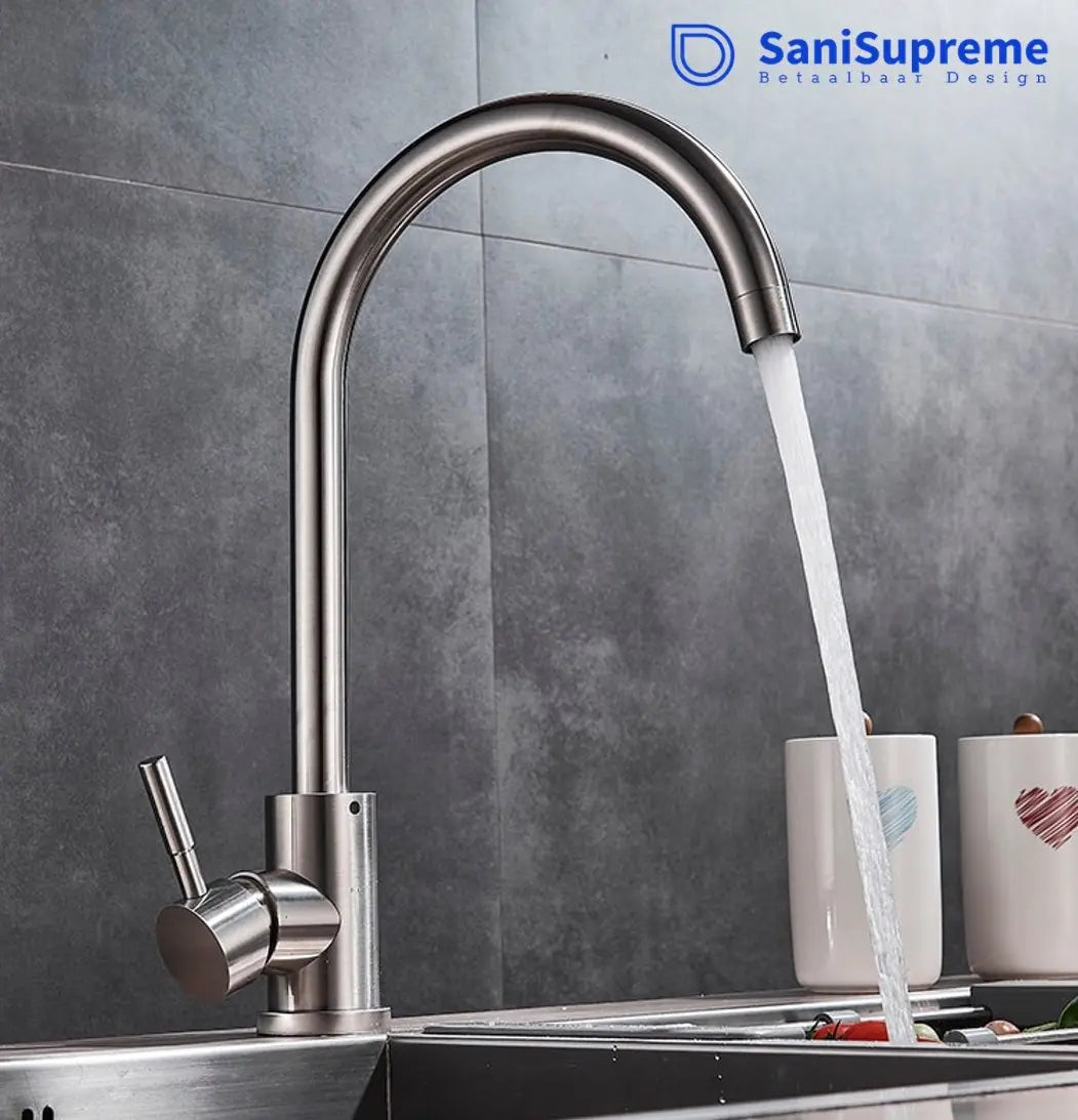 SaniSupreme thermostatische keukenkraan Bologna gebogen RVS / chroom nikkel 36,5 cm