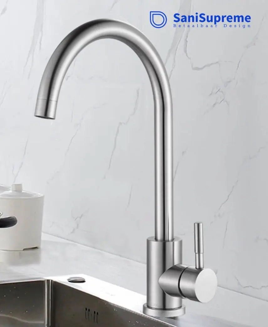 SaniSupreme thermostatische keukenkraan Bologna gebogen RVS / chroom nikkel 36,5 cm
