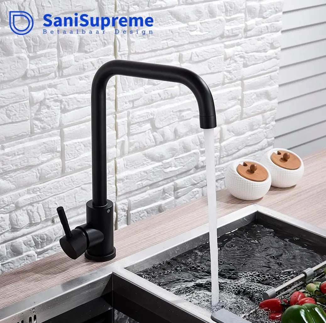 SaniSupreme thermostatische keukenkraan Bologna recht mat zwart