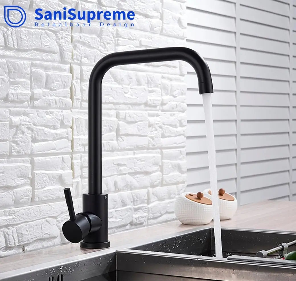 SaniSupreme thermostatische keukenkraan Bologna recht mat zwart