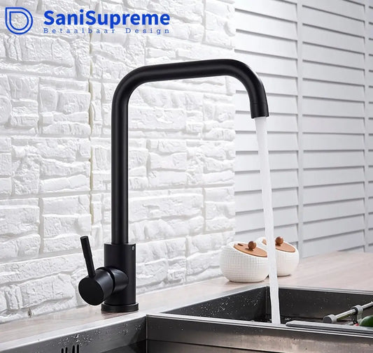 SaniSupreme thermostatische keukenkraan Bologna recht mat zwart