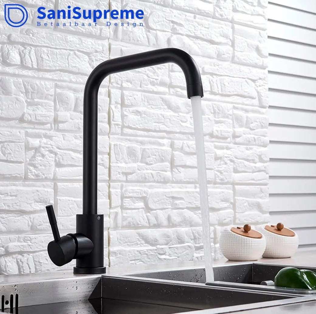 SaniSupreme thermostatische keukenkraan Bologna recht mat zwart