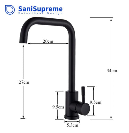 SaniSupreme thermostatische keukenkraan Bologna recht mat zwart