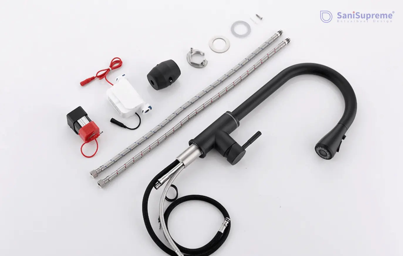 SaniSupreme thermostatische keukenkraan LED uittrekbaar Nordica Series zwart brede uitloop