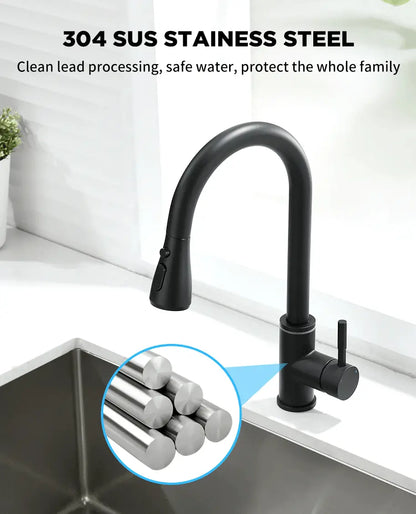 SaniSupreme thermostatische keukenkraan LED uittrekbaar Nordica Series zwart brede uitloop