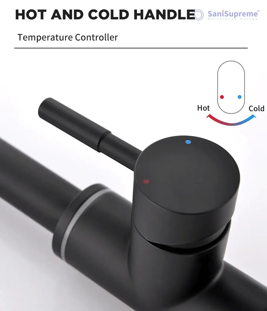 SaniSupreme thermostatische keukenkraan LED uittrekbaar Nordica Series zwart brede uitloop