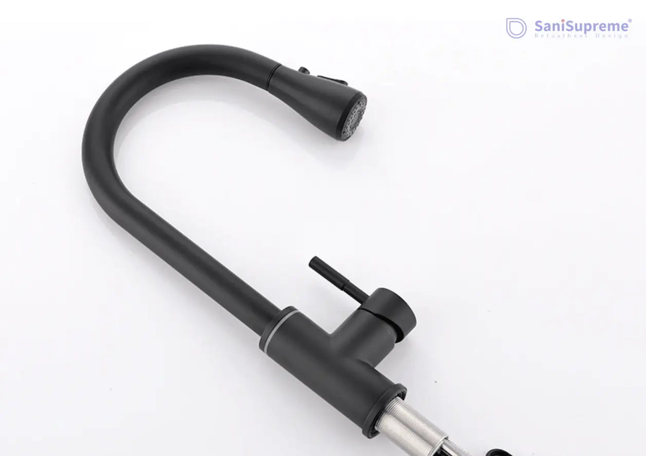 SaniSupreme thermostatische keukenkraan LED uittrekbaar Nordica Series zwart smalle uitloop