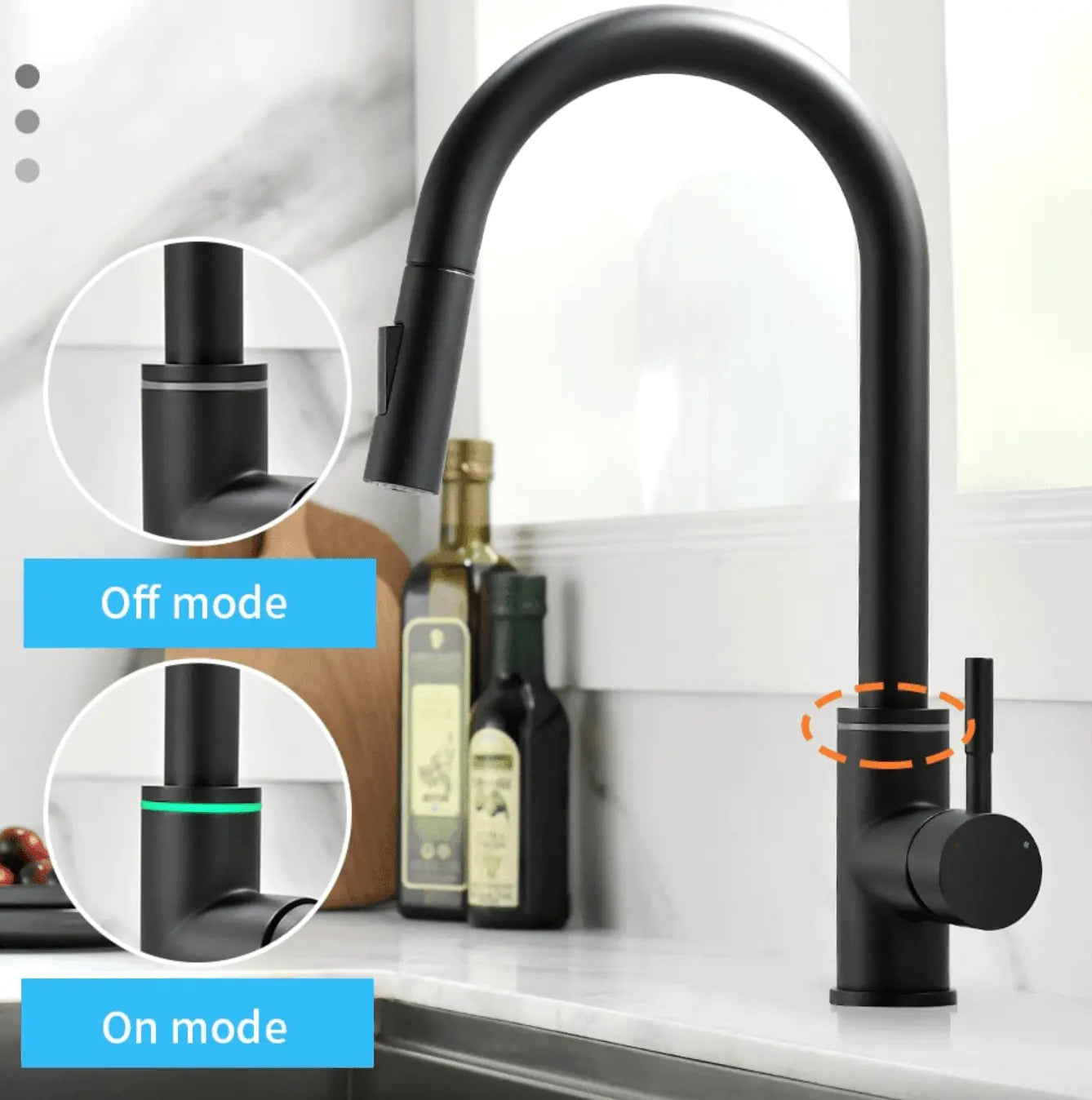 SaniSupreme thermostatische keukenkraan LED uittrekbaar Nordica Series zwart smalle uitloop