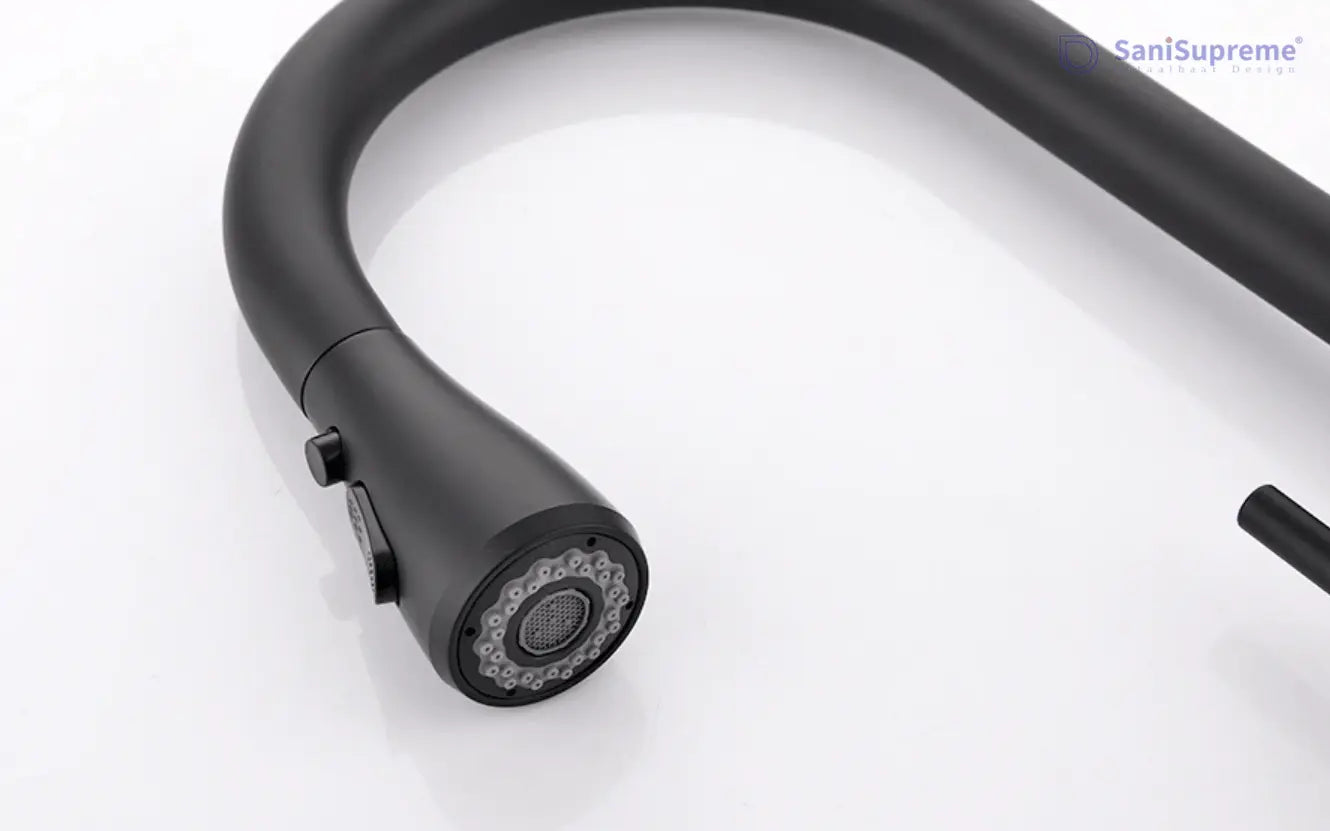 SaniSupreme thermostatische keukenkraan LED uittrekbaar Nordica Series zwart smalle uitloop