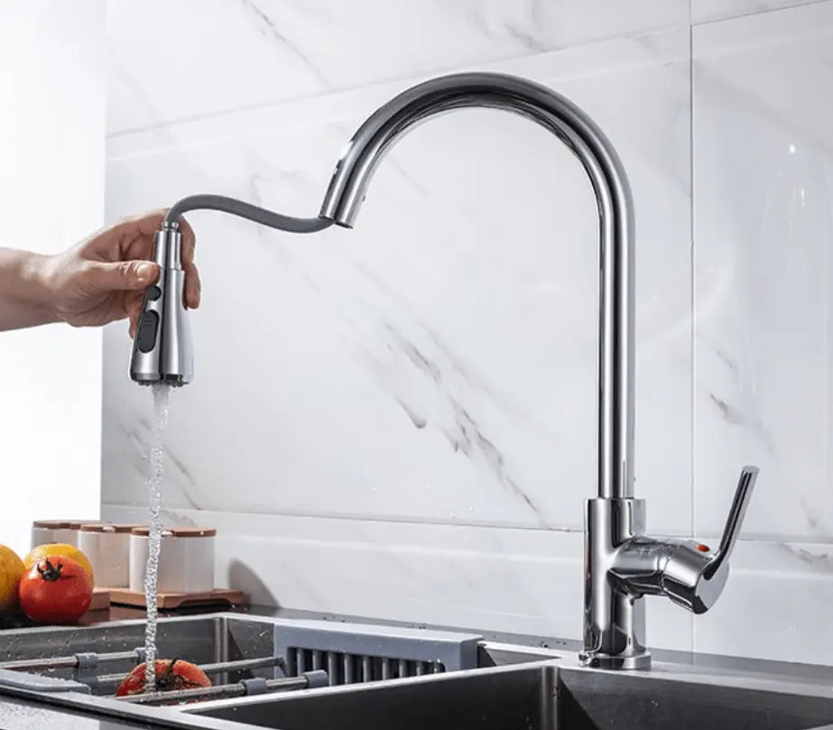 SaniSupreme thermostatische keukenkraan uittrekbaar Bologna gebogen chroom