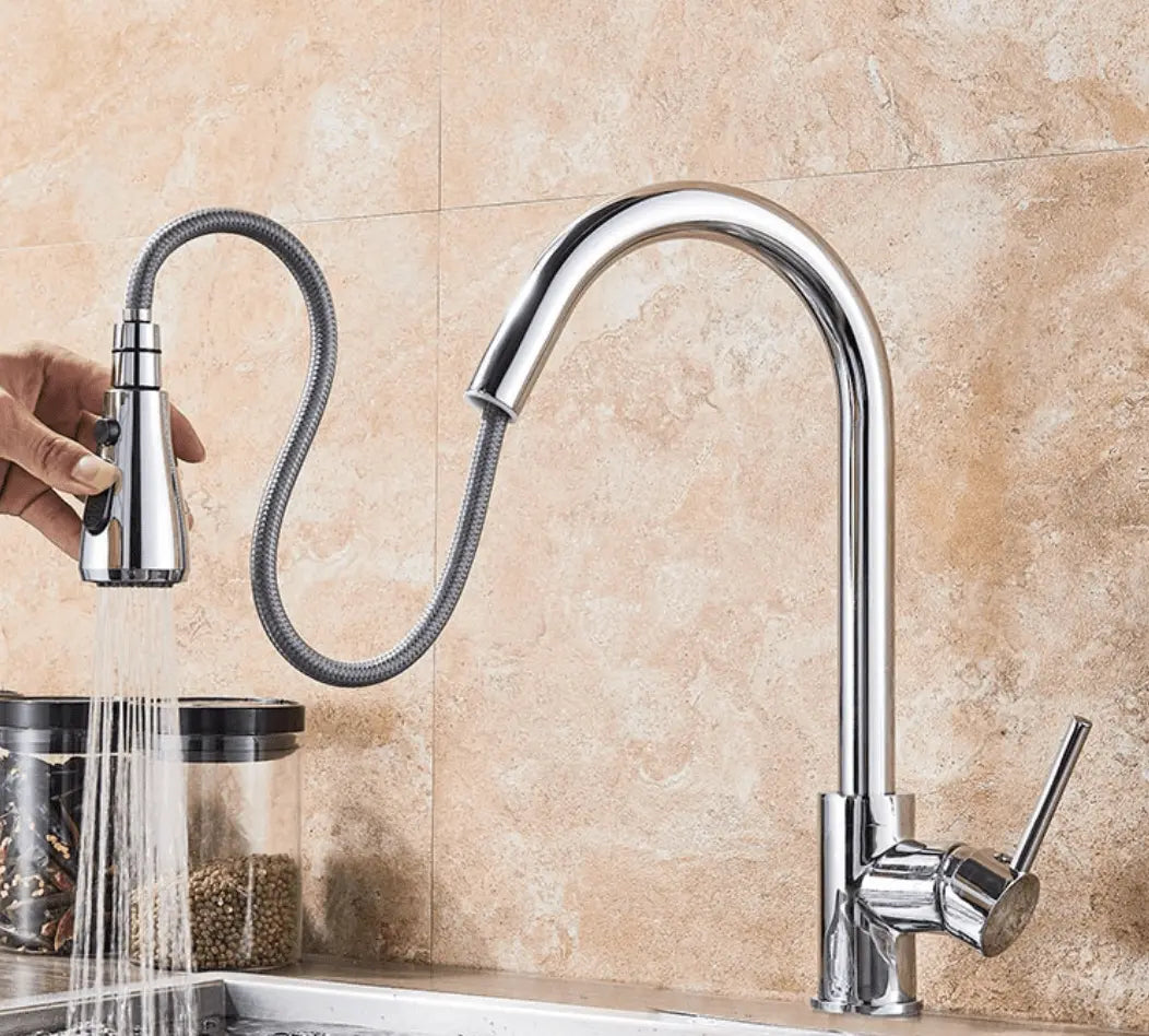 SaniSupreme thermostatische keukenkraan uittrekbaar Bologna gebogen chroom