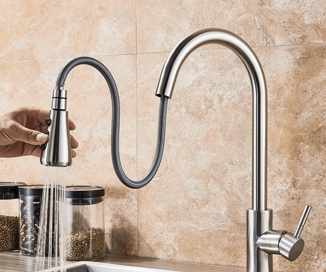 SaniSupreme thermostatische keukenkraan uittrekbaar Bologna gebogen RVS