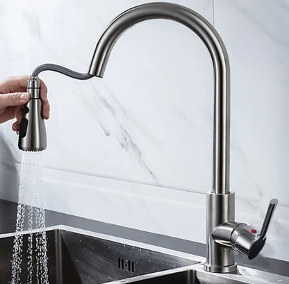 SaniSupreme thermostatische keukenkraan uittrekbaar Bologna gebogen RVS