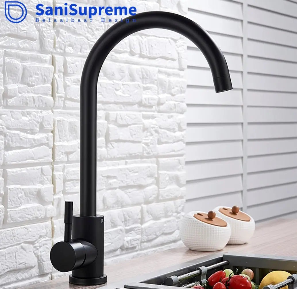 SaniSupreme thermostatische keukenmengkraan Bologna gebogen mat zwart