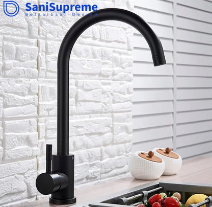 SaniSupreme thermostatische keukenmengkraan Bologna gebogen mat zwart