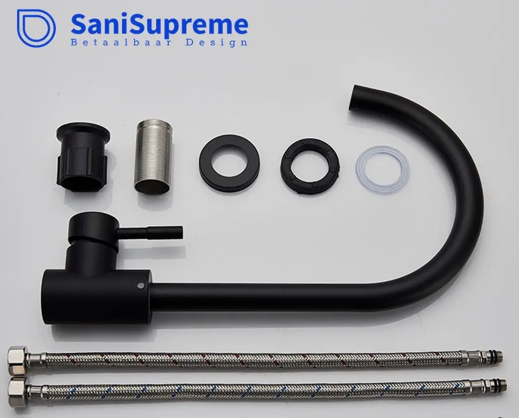 SaniSupreme thermostatische keukenmengkraan Bologna gebogen mat zwart