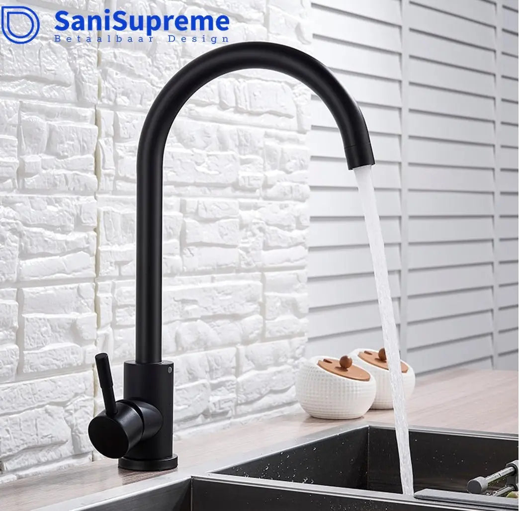 SaniSupreme thermostatische keukenmengkraan Bologna gebogen mat zwart