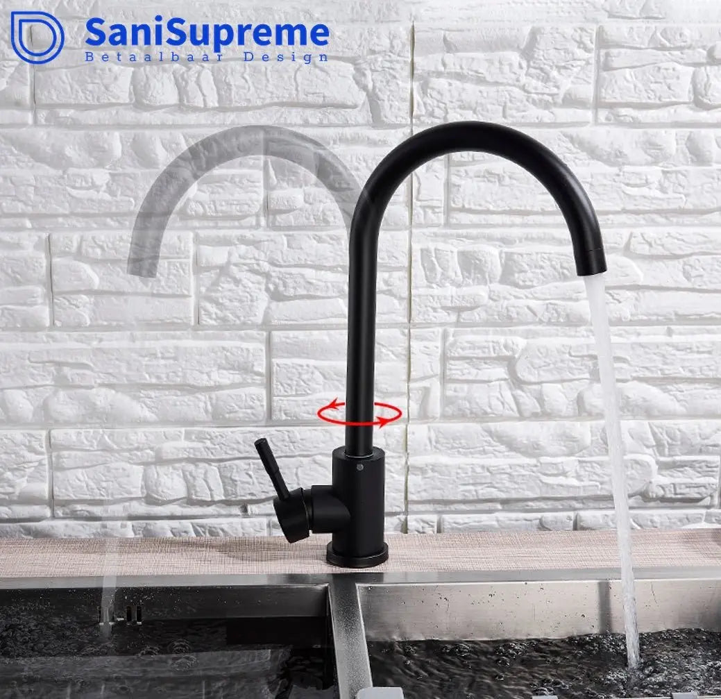 SaniSupreme thermostatische keukenmengkraan Bologna gebogen mat zwart