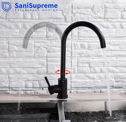 SaniSupreme thermostatische keukenmengkraan Bologna gebogen mat zwart