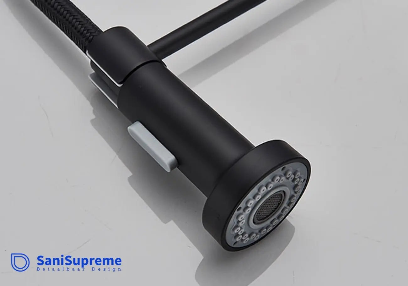 SaniSupreme® thermostatische keukenmengkraan San Marino gebogen met veer mat zwart