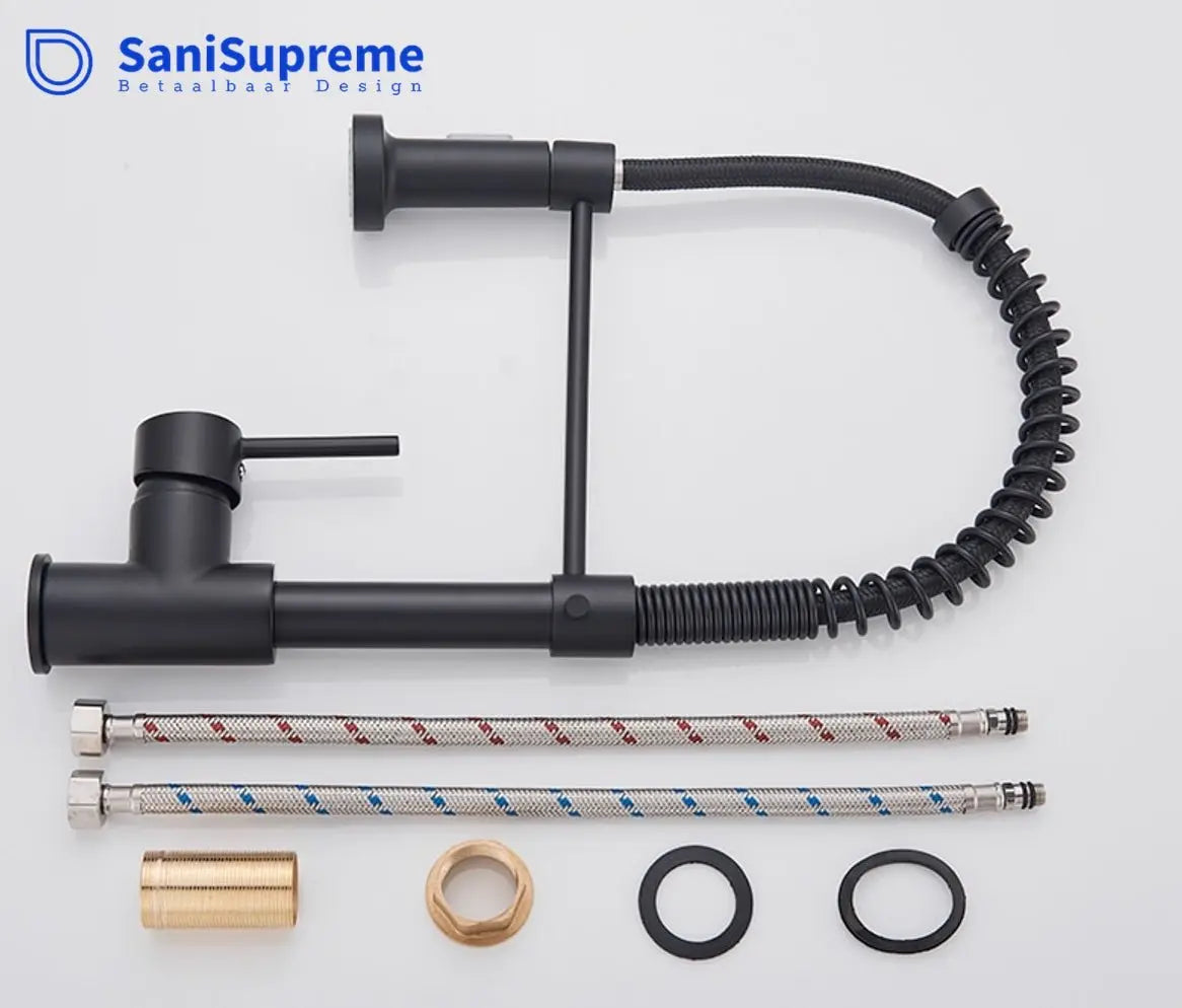 SaniSupreme® thermostatische keukenmengkraan San Marino gebogen met veer mat zwart