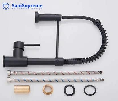 SaniSupreme® thermostatische keukenmengkraan San Marino gebogen met veer mat zwart