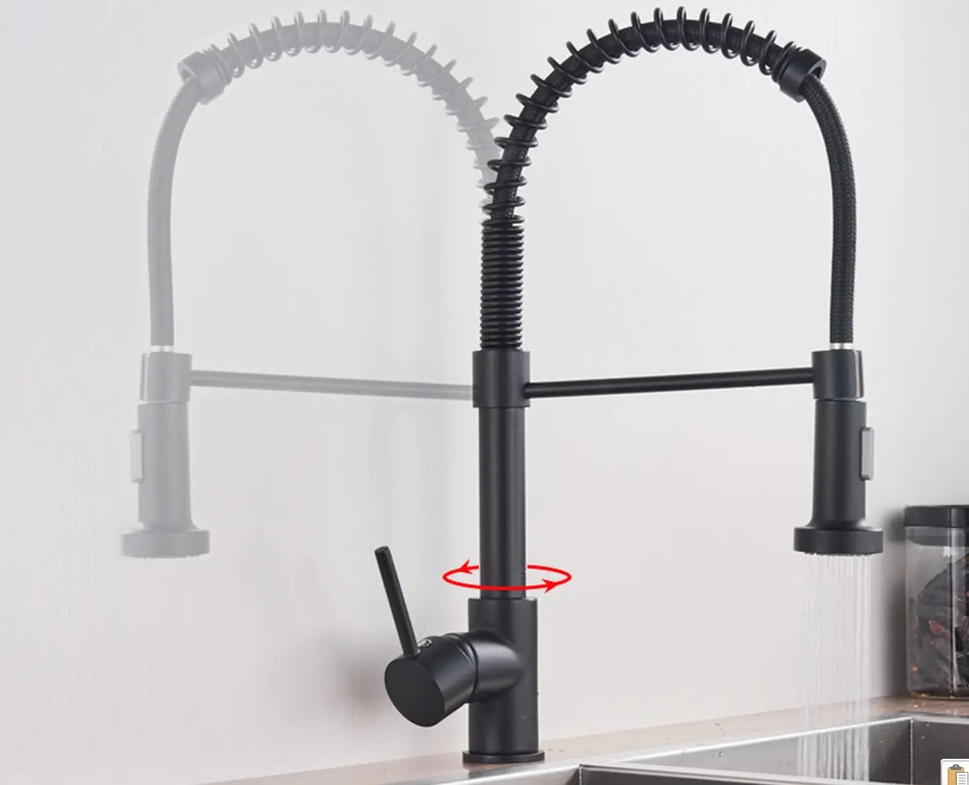 SaniSupreme® thermostatische keukenmengkraan San Marino gebogen met veer mat zwart