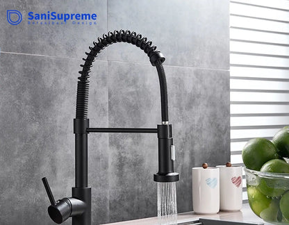 SaniSupreme® thermostatische keukenmengkraan San Marino gebogen met veer mat zwart