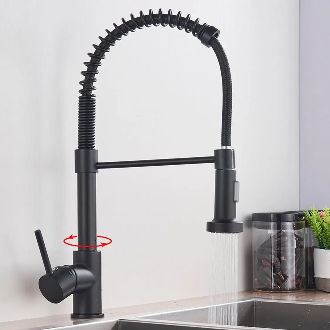 SaniSupreme® thermostatische keukenmengkraan San Marino gebogen met veer mat zwart